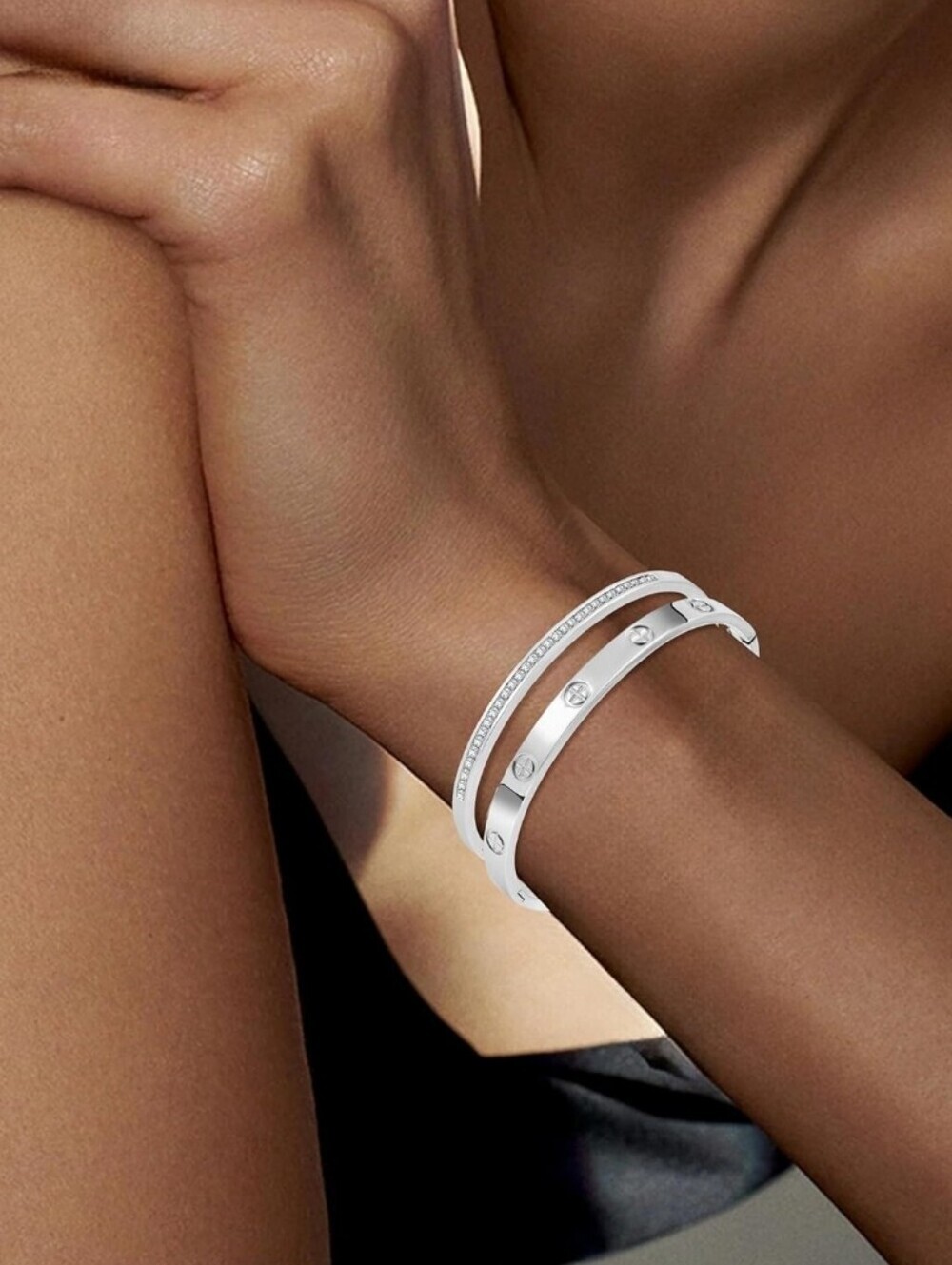 White Crystal Accent Bangle Bracelet - Women's Jewelry